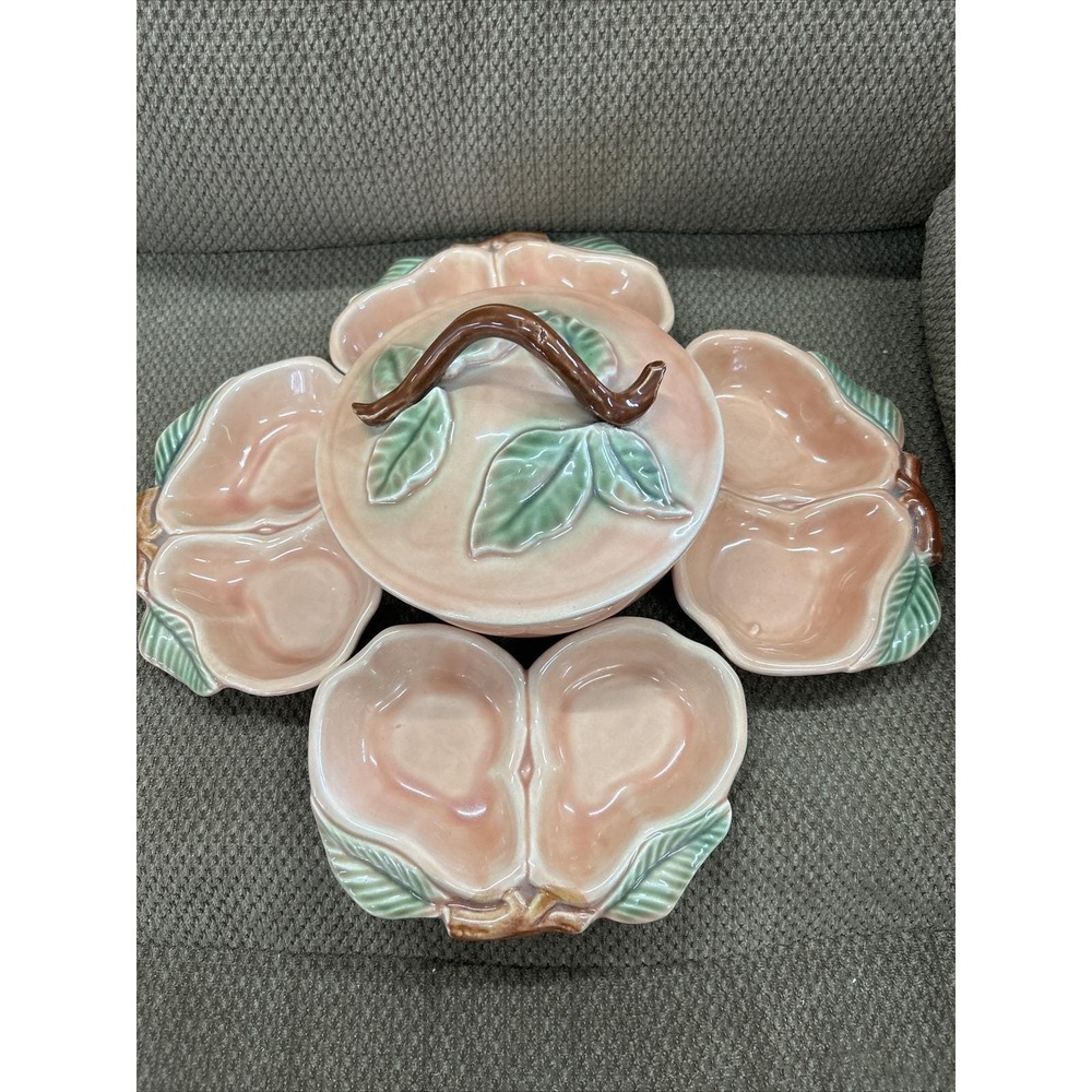 Vintage Belmar of California Pottery Pear Bowls Snack Set Peach Color 320 READ